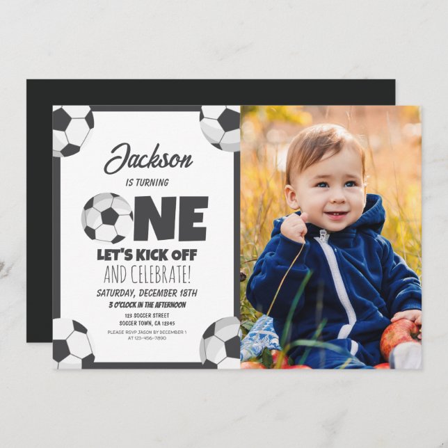 Cute Modern Foton för idrottare 1:a födelsedag Inbjudningar (Fram/baksida)