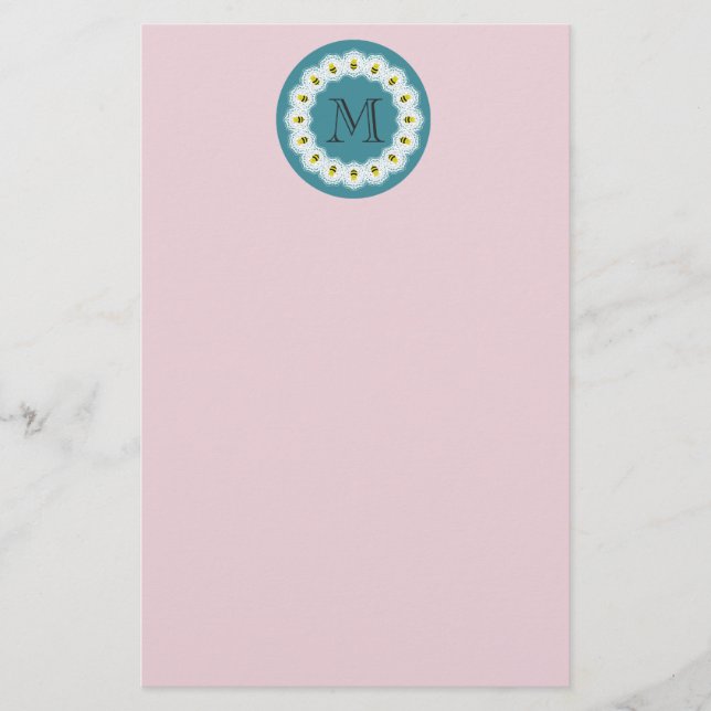 Cute modern gigantisk tecknad bin monogram brevpapper (Framsida)