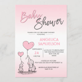 Cute Modern GIRL Rosa Mamma Elephant & Baby Shower Inbjudningar