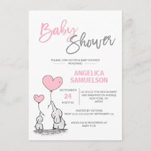 Cute Modern GIRL Rosa Mamma Elephant & Baby Shower Inbjudningar