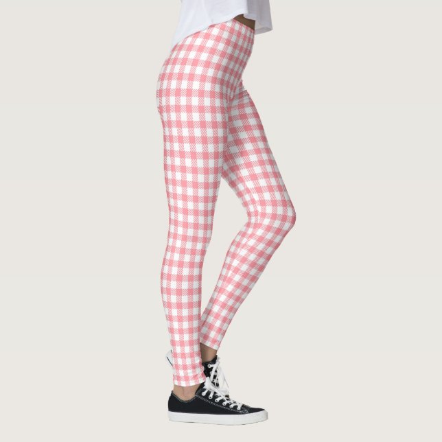 Cute Modern Girly White Rosa Gingham Play Leggings (Höger)