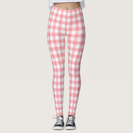 Cute Modern Girly White Rosa Gingham Play Leggings