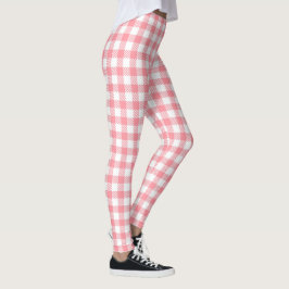 Cute Modern Girly White Rosa Gingham Play Leggings