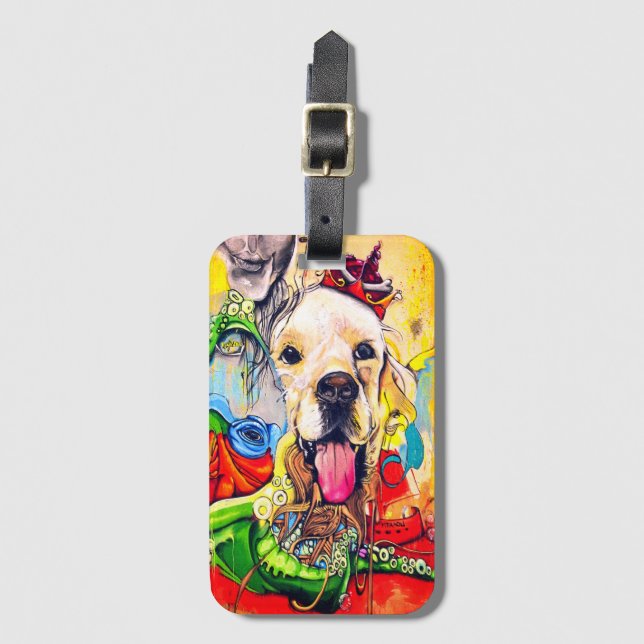 Cute Modern Golden Retriever Street Art Bagagebricka (Framsida vertikal)