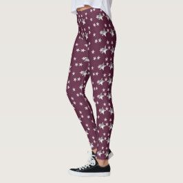Cute Modern Grått och Burgundy Snyggt Stars Leggings