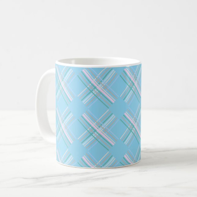 Cute Modern Grönt Blue Turquise Tartan Mönster Kaffemugg (Framsida vänster)