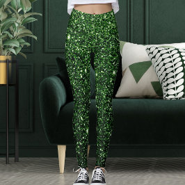 Cute Modern Grönt Glitter Sparkles Mönster Gift Leggings