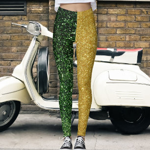 Cute Modern Grönt Guld Glitter Sparkles Colorful Leggings