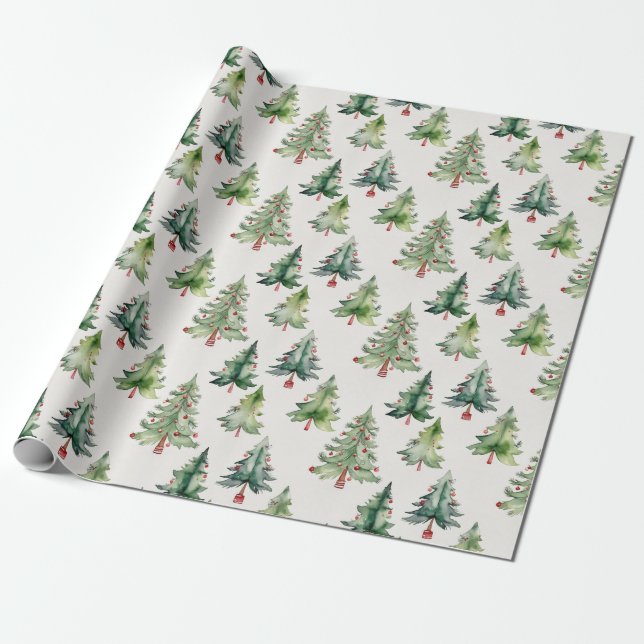 Cute Modern Grönt Julgranar Presentpapper (Utrullad)