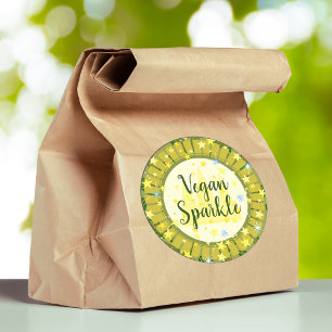 Cute Modern Grönt Stars Cheerful Vegan Add Text Runt Klistermärke
