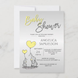 Cute Modern GULT Mamma Elephant & Baby Shower Inbjudningar