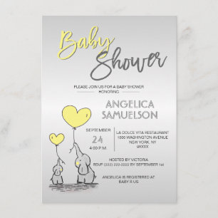 Cute Modern GULT Mamma Elephant & Baby Shower Inbjudningar