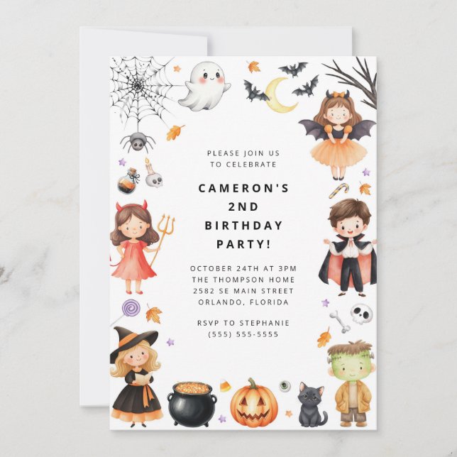 Cute Modern Halloween Birthday Costume Party Inbjudningar (Framsida)