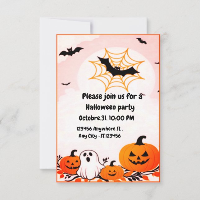 Cute modern Halloween-pumpkin och Ghost Inbjudningar (Framsida)