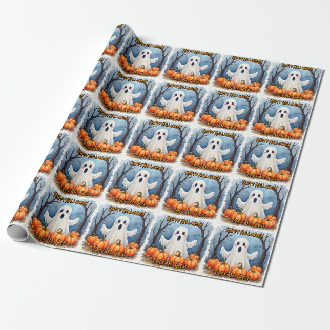 Cute Modern Halloween Spooky Collection Presentpapper (Utrullad)