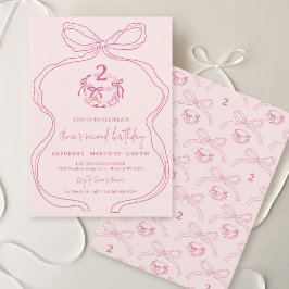 Cute Modern Hand plockade Bow Rosa Girl 20-årsdage Inbjudningar