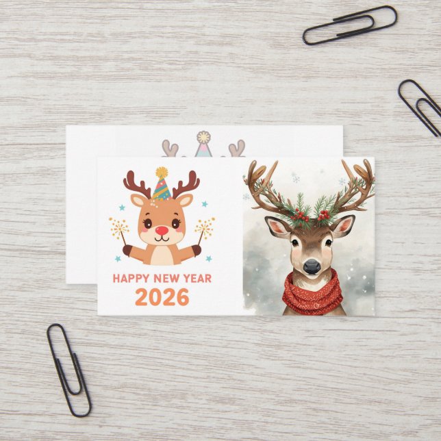 cute modern happy new year business card visitkort (Fram/Back In Situ)
