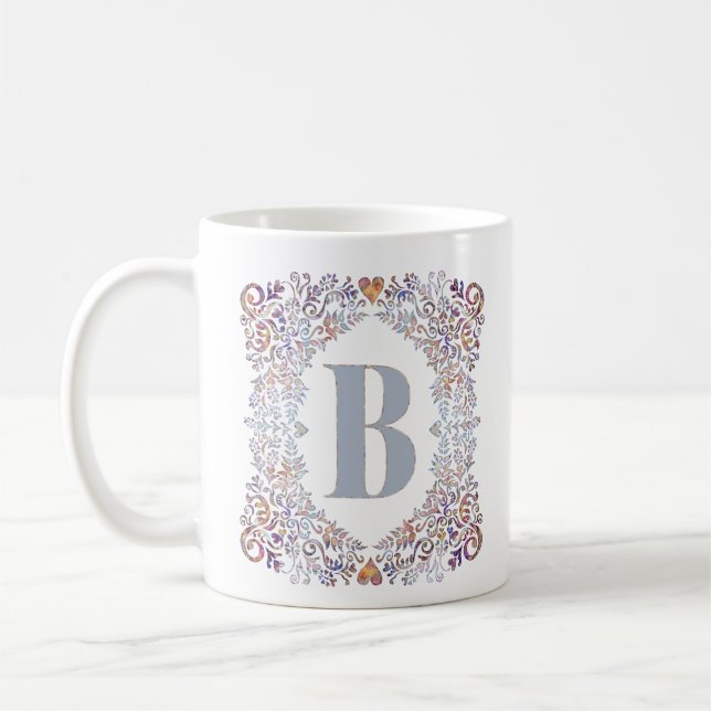 Cute Modern Heards och Blommigt Framed Brev B Kaffemugg (Vänster)