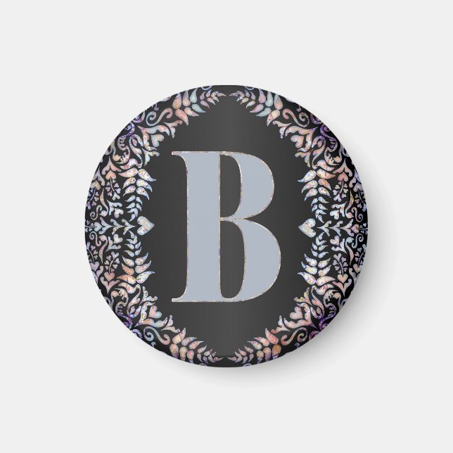 Cute Modern Heards och Blommigt Framed Brev B Magnet (Framsidan)