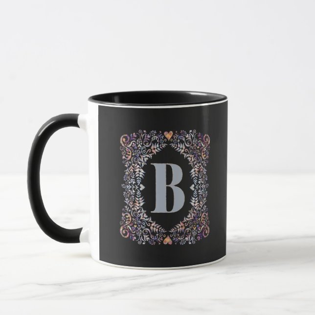Cute Modern Heards och Blommigt Framed Brev B Mugg (Vänster)