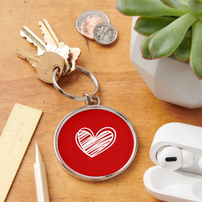 Cute Modern Hearts Red Simple Valentines day Gift Rund Silverfärgad Nyckelring (Skrivbord)