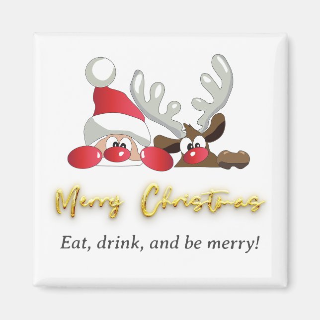 Cute Modern Jultomten Reindeer God jul Magnet (Framsidan)