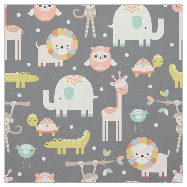 Cute Modern Jungle Animals Nursery Fabric Tyg (Provkarta)