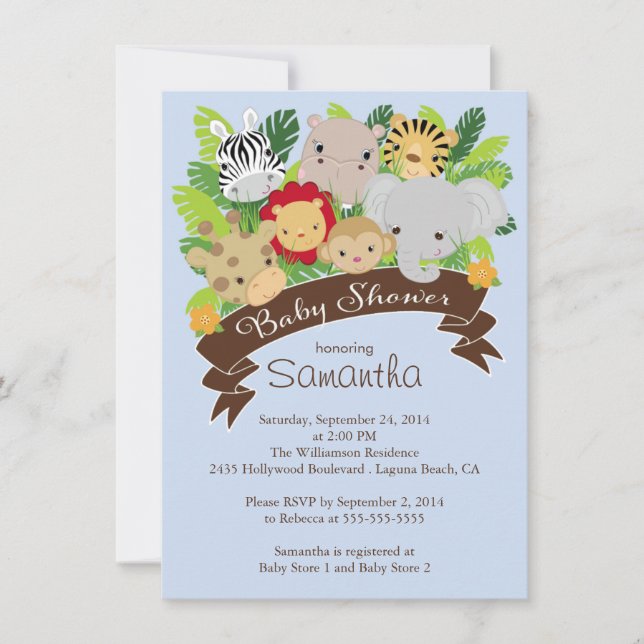 Cute Modern Jungle Safari Animals Baby Shower Inbjudningar (Framsida)