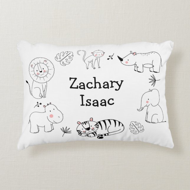 Cute Modern Jungle Safari Animals Boy Nursery Prydnadskudde (Framsidan)