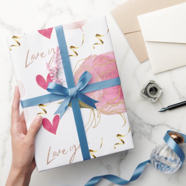 Cute Modern Kärlek Blommigt You Hearts White Presentpapper (Gifting)