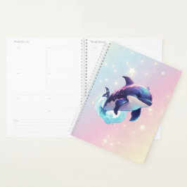 Cute Modern Kawaii Orca Killer Whale Rosa och Blue