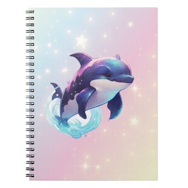 Cute Modern Kawaii Orca Killer Whale Rosa och Blue Anteckningsbok (Framsidan)