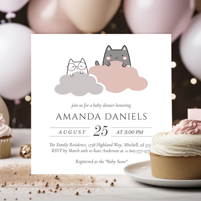 Cute Modern Kitten Baby Shower Inbjudningar (Cute Modern Kitten Baby Shower Invitation)
