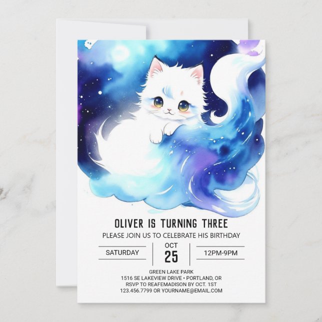 Cute Modern Kitten Birthday Inbjudningar (Framsida)