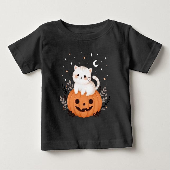 Cute Modern Kitten på Pumpkin Halloween T Shirt (Framsida)