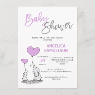 Cute Modern LAVENDER Mamma Elephant & Baby Shower Inbjudningar