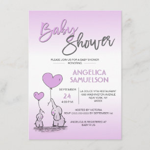 Cute Modern LAVENDER Mamma Elephant & Baby Shower Inbjudningar