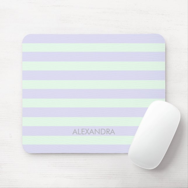 Cute Modern Lavender & Mint-Grönt strimlad Musmatta (Med mus)