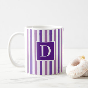 Cute Modern Lila and White Stripe Initial Kaffemugg