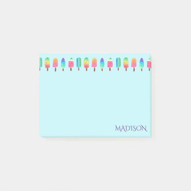 Cute Modern Lila Blue Popsicle Mönster Girly Post-it Block (Framsida)
