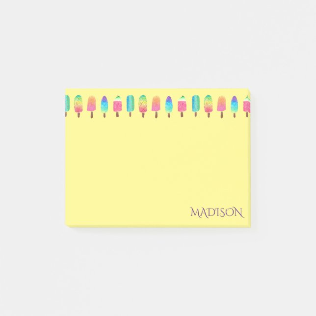 Cute Modern Lila Gult Popsicle Mönster Girly Post-it Block (Framsida)