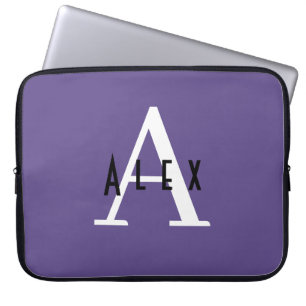 Cute Modern Lila Monogram Initial + Namn Laptop Fodral