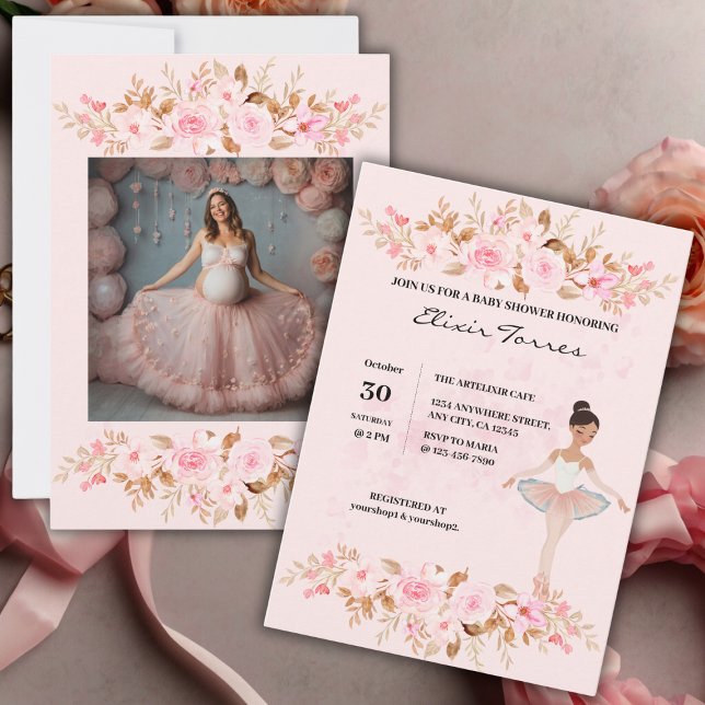Cute Modern Little Ballerina Photo Baby Shower Inbjudningar (Skapare uppladdad)