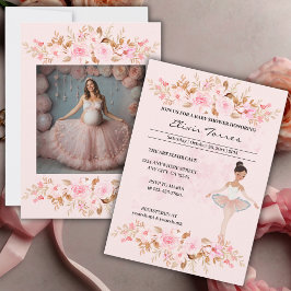 Cute Modern Little Ballerina Photo Baby Shower Inbjudningar