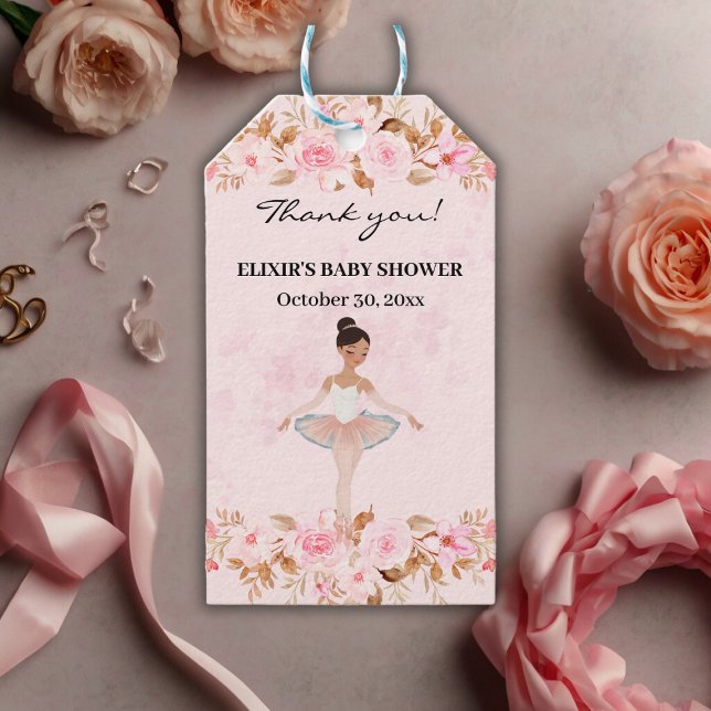 Cute Modern Little Ballerina Photo Baby Shower Presentetikett (Skapare uppladdad)