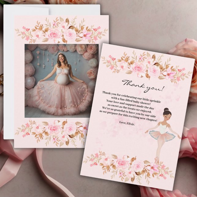 Cute Modern Little Ballerina Photo Baby Shower Tack Kort (Skapare uppladdad)