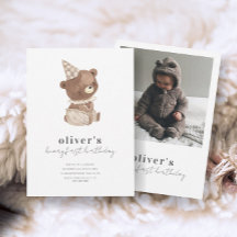 Cute Modern Little Bear Photo 1st Birday