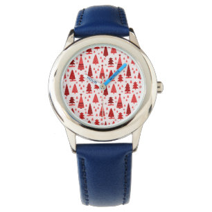 Cute Modern Minimalist Julgran Forest Red Armbandsur