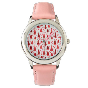 Cute Modern Minimalist Julgran Forest Red Armbandsur
