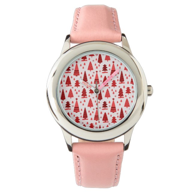Cute Modern Minimalist Julgran Forest Red Armbandsur (Framsida)